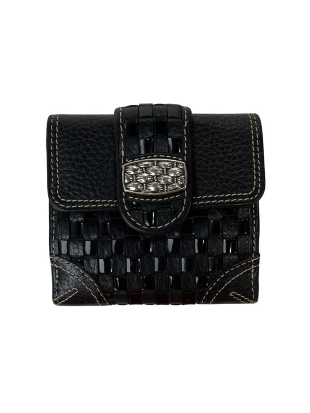 Vintage Brighton Black Leather Women's Wallet with Silver-tone Embellishments